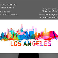 Los Angeles Skyline Watercolor Decal Sticker - Thumbnail 2