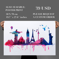 World Travel Watercolor Decal for Housewares  - Thumbnail 3