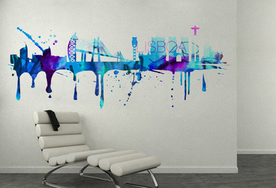 Lisbon City Skyline Watercolor Wall Art Sticker