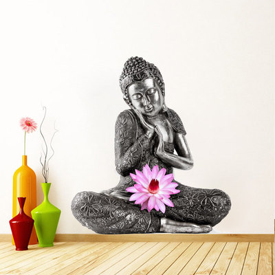 Buddha Meditating with Lotus Flower Decor Wall Print Sticker
