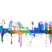 Lisbon City Skyline Watercolor Wall Art Sticker - Thumbnail 2