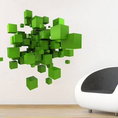 3d effect space cubes sticker wall decor