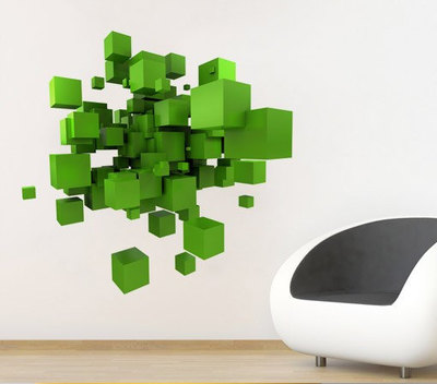 3D Effect Space Cubes Sticker Wall Decor