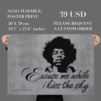 Excuse Me While I Kiss the Sky Quote Jimmy Hendrix Silhouette Sticker  - Thumbnail 1