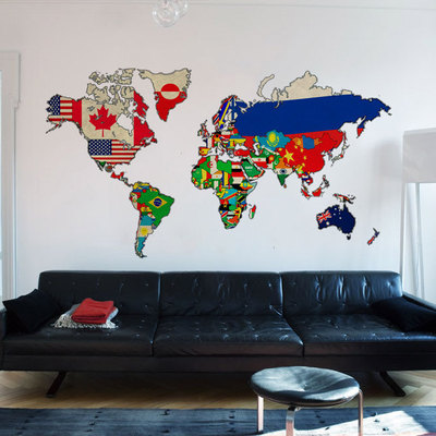 Vintage flags world map wall print art
