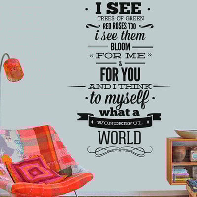 Louis armstrong wall quote sticker wonderfull world wall decal