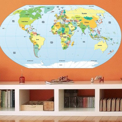 World map rounded sticker wall decor