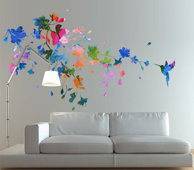 HummingBird Floral Watercolor Wall Art Decal