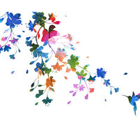 HummingBird Floral Watercolor Wall Art Decal - Thumbnail 1
