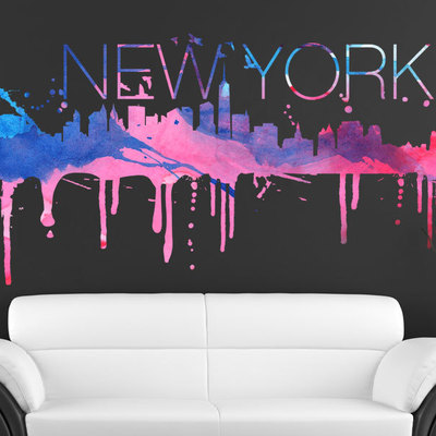 New york watercolor skyline vinyl wall decal