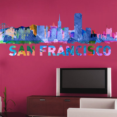 San francisco city skyline watercolor vinyl wall decal