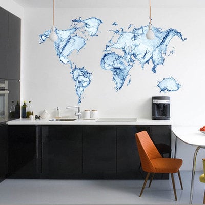 Water world map wall print for housewares