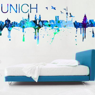 Munich skyline watercolor vinyl wall decal