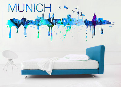 Munich Skyline Watercolor Vinyl Wall Decal
