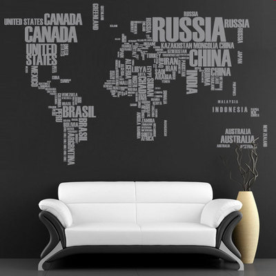 World map text with countries names for housewares