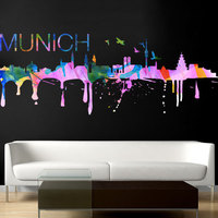 Munich Skyline Watercolor Vinyl Wall Decal - Thumbnail 1