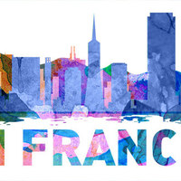 San Francisco City Skyline Watercolor Vinyl Wall Decal - Thumbnail 2