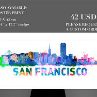 San Francisco City Skyline Watercolor Vinyl Wall Decal - Thumbnail 3