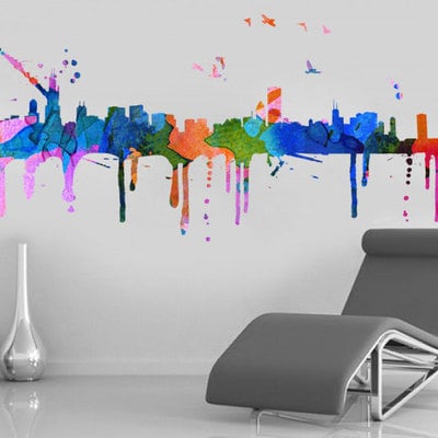 Chicago skyline watercolor city decal art print