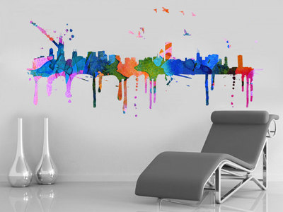 Chicago Skyline Watercolor City Decal Art Print