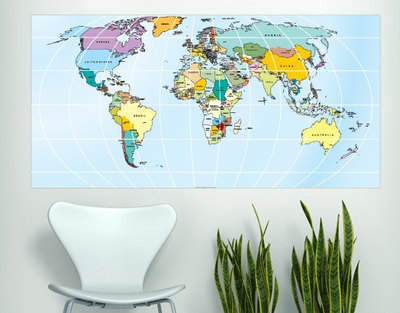 Wall Decor Printed Rectangular World Map Vinyl