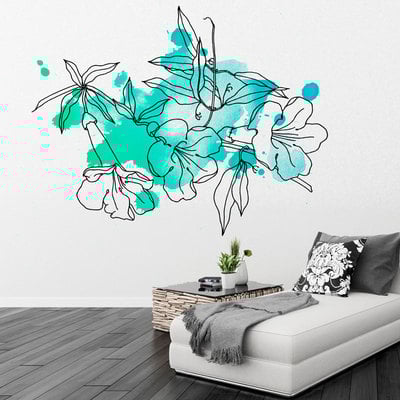 Floral watercolor wall paint marine color sticker 