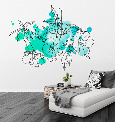 Floral Watercolor Wall Paint Marine Color Sticker 