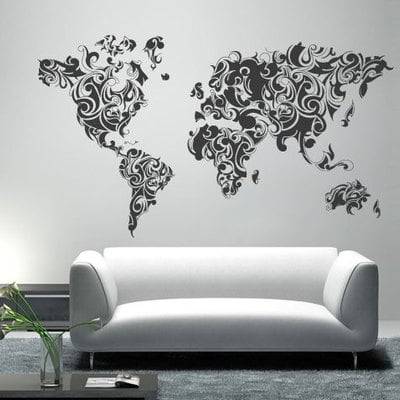 World map tribal floral vinyl home decor