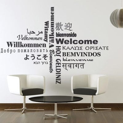 Welcome typography vinyl in different languages sticker 