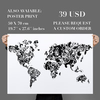 World Map Tribal Floral Vinyl Home Decor - Thumbnail 3