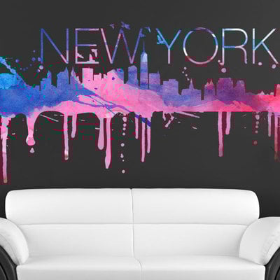 New york watercolor skyline decal for housewares 
