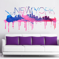 New York Watercolor Skyline Decal for Housewares  - Thumbnail 1