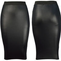 Black faux leather midi skirt - Thumbnail 1