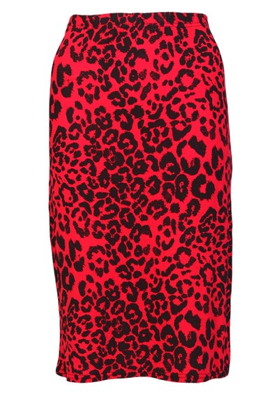 Red & black leopard print midi skirt