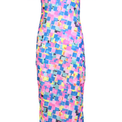 Colour blocking bardot midi dress - Thumbnail 4