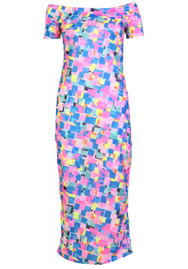 Colour blocking bardot midi dress