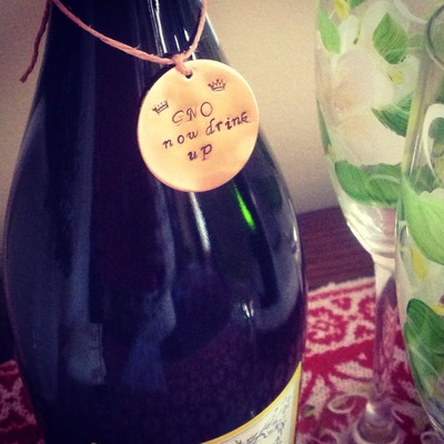 Personalized Hand stamped Wine bottle tag