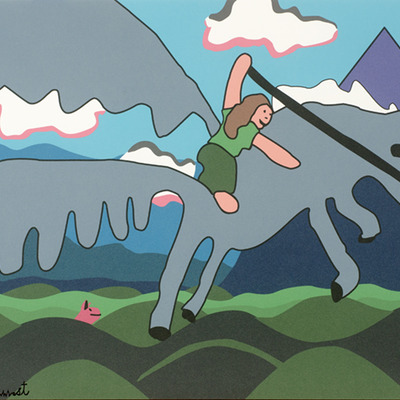 Medium screenprint: mythic creatures mural detail: flying on pegasus (signed)