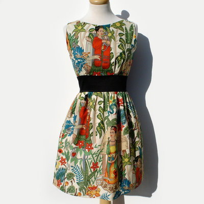 Frida Kahlo Dress/  Vintage Inspired/  50s Inspired Frida Dress / Mexican / Rockabilly / Boho