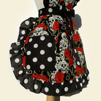 Tattoo Art and Polka Dots Skulls and Roses Apron - Thumbnail 3