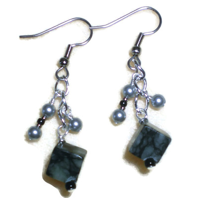 Funky picasso stone black and gray earrings