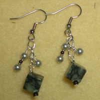 Funky Picasso Stone Black and Gray Earrings - Thumbnail 1