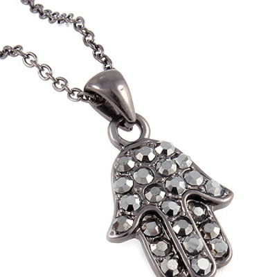 Onyx black hamsa necklace