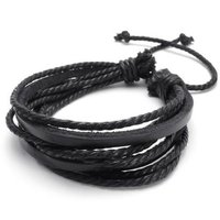 Leather Rope Brown/Black Unisex Surfer Wrap Bracelets (2 pc)  - Thumbnail 1