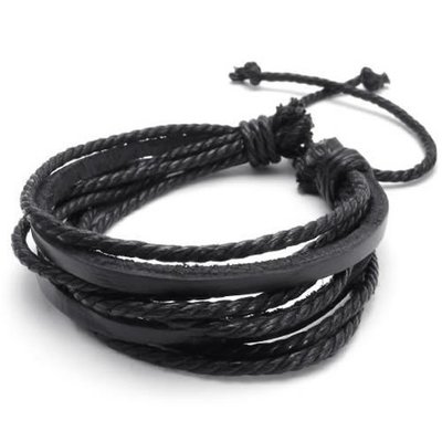 Leather rope brown/black unisex surfer wrap bracelets (2 pc) 