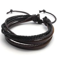 Leather Rope Brown/Black Unisex Surfer Wrap Bracelets (2 pc)  - Thumbnail 2