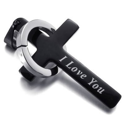 "i love you" stainless steel ring cross-unisex  pendant-necklace 18 inch chain 