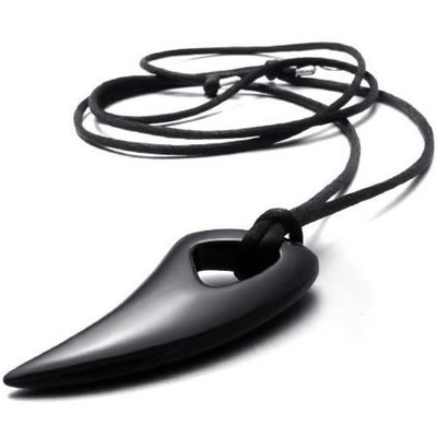 Black stainless steel wolf tooth alpha spear pendant-adjustable necklace (unisex)