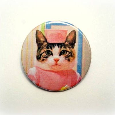 Doris the nurse cat - pinback button, magnet or clip 1.5 inch (38mm)