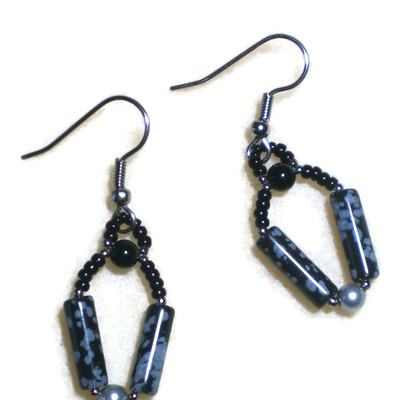 Triangle obsidian unique earrings
